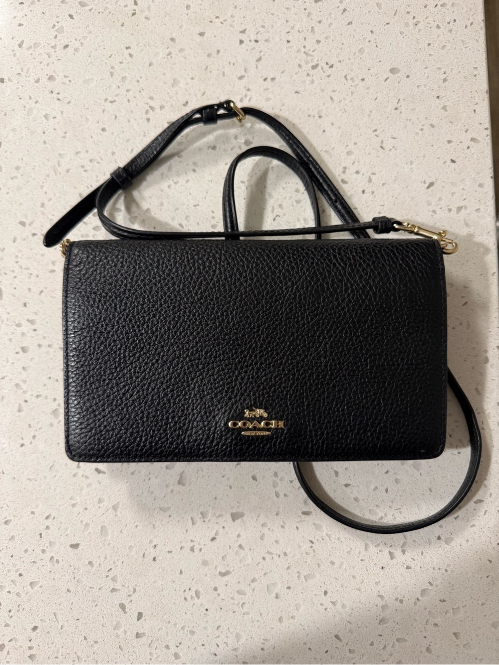 Coach Black Leather Crossbody with Gold Logo